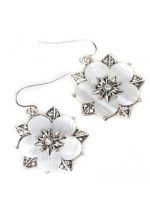 NA Sterling Silver Jewerlry White Shell Flower Earrings